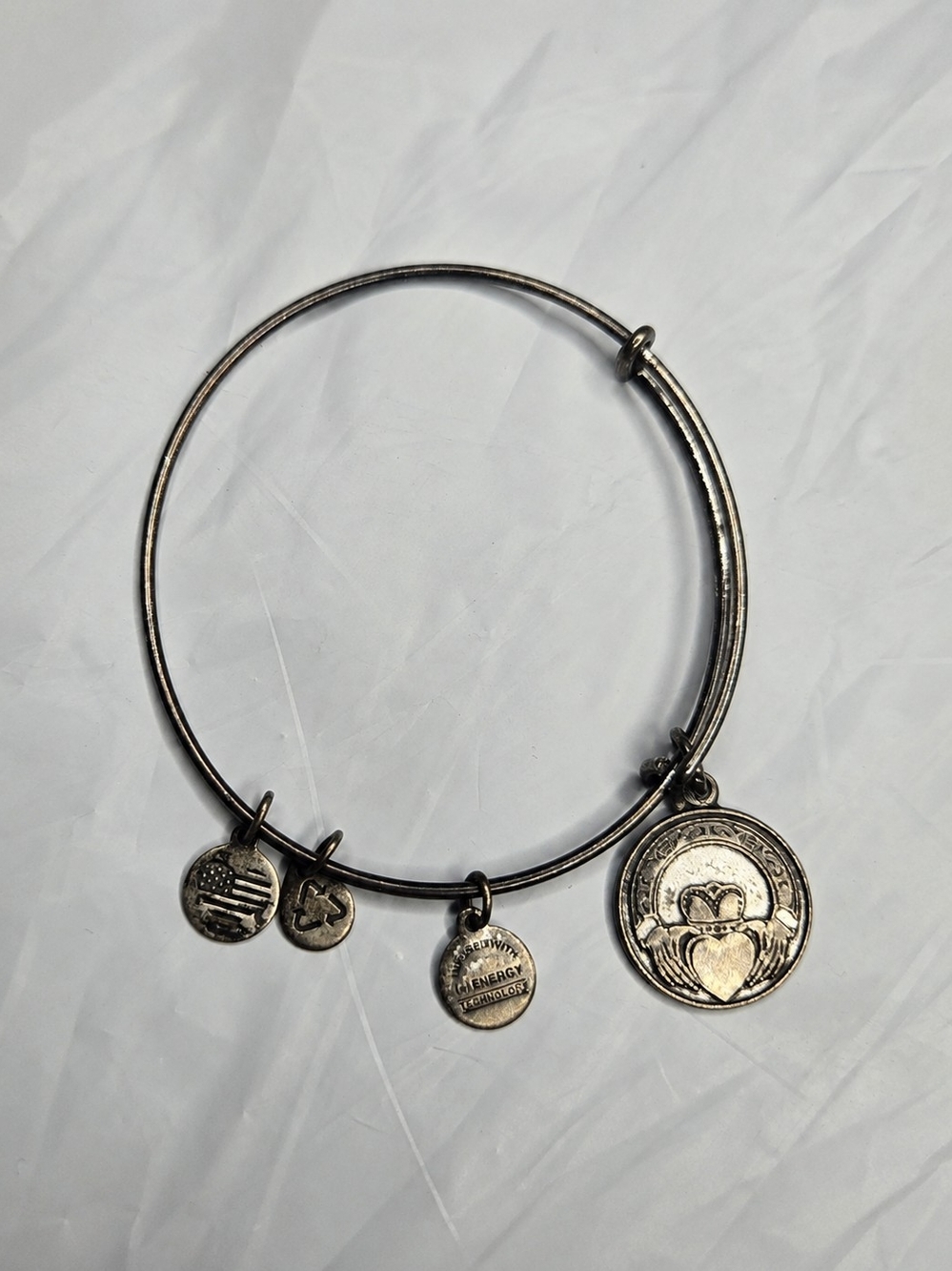 Alex and Ani Claddagh Expandable Charm Bangle Bracelet Silver Tone 2015